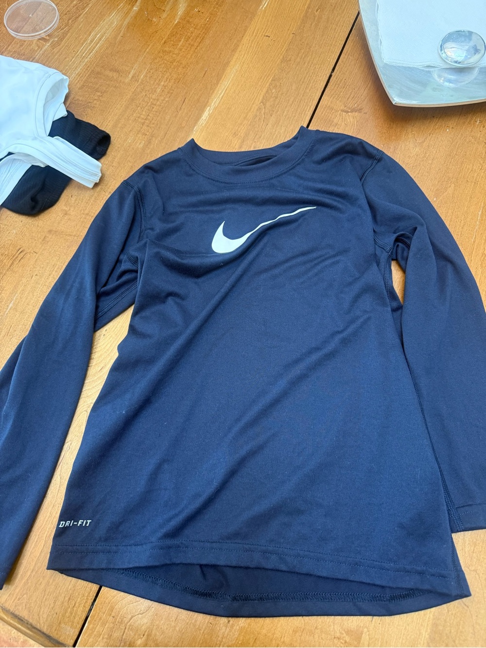 Nike Boys' Navy Long-Sleeve Performance Tee with White Swoosh